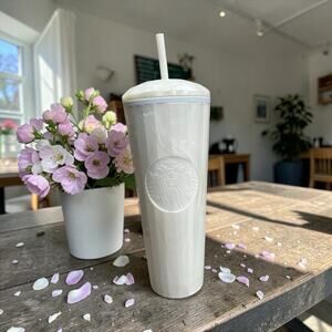 Starbucks White Pearl Tumbler 24 oz Dome Cold Cup Venti EUC